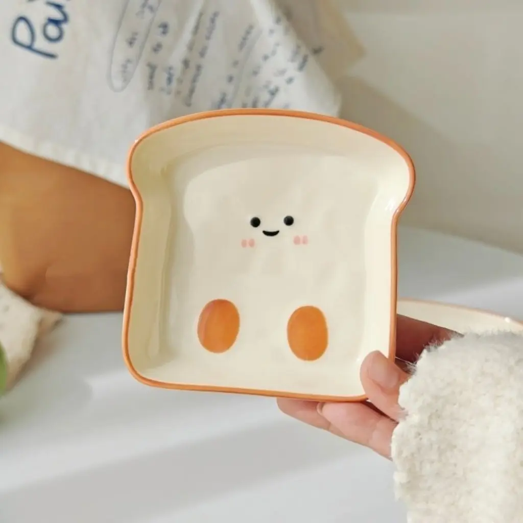 Cute Toast Bread Shaped Sauce Ceramic Dishes Household Seasoning Dish Snack Plates Modern Ceramic Plates Fruit Sushi Bowl Kitchen Tableware Modern Ceramic Dinnerware Ceramics Plate Food Tableware Serving Plates