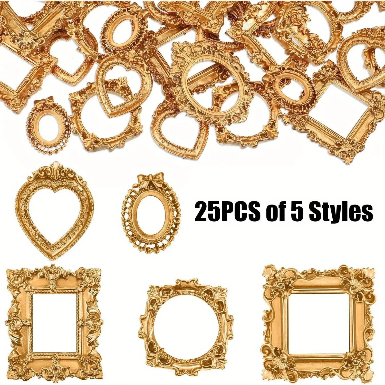 25Pcs Vintage Mini Picture Frames Baroque Antique Small Resin Jewelry Display Table Frame for Christmas DIY Photo Holiday Party Decoration (Gold),Home DIY tool,Hand tool,Tool kit set,Halloween Decor Gifts