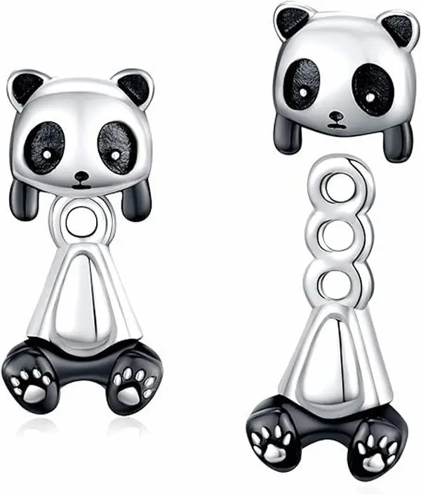 DRINSPER 925 Sterling Silver Cute Earrings - Unique Casual Panda Earrings for Women, Daily Trendy Jewelry Gift, Unique Earrings