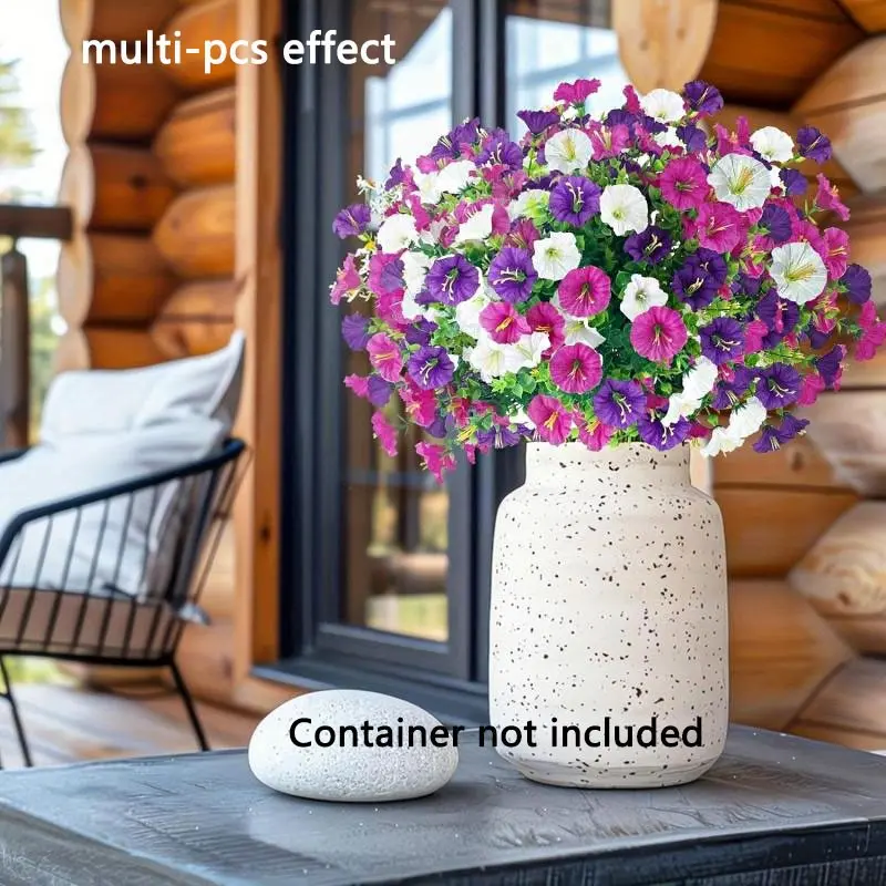 Simulation Petunia outdoor wind and rain resistant artificial plants, Faux Floral Decor, mixed flower, bright purple, plastic for balcony and terrace flower boxes, wedding, home & garden decoration, Faux Decorative Flower