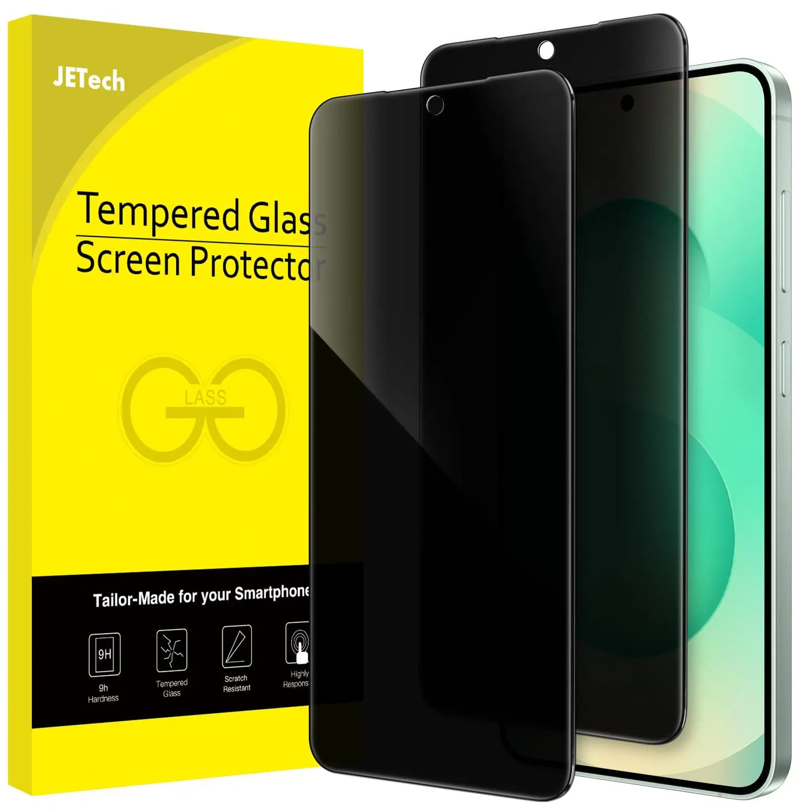 JETech Privacy Screen Protector for Samsung Galaxy S25 Series, Anti-Spy Tempered Glass Film, Fingerprint ID Compatible, 2-Pack