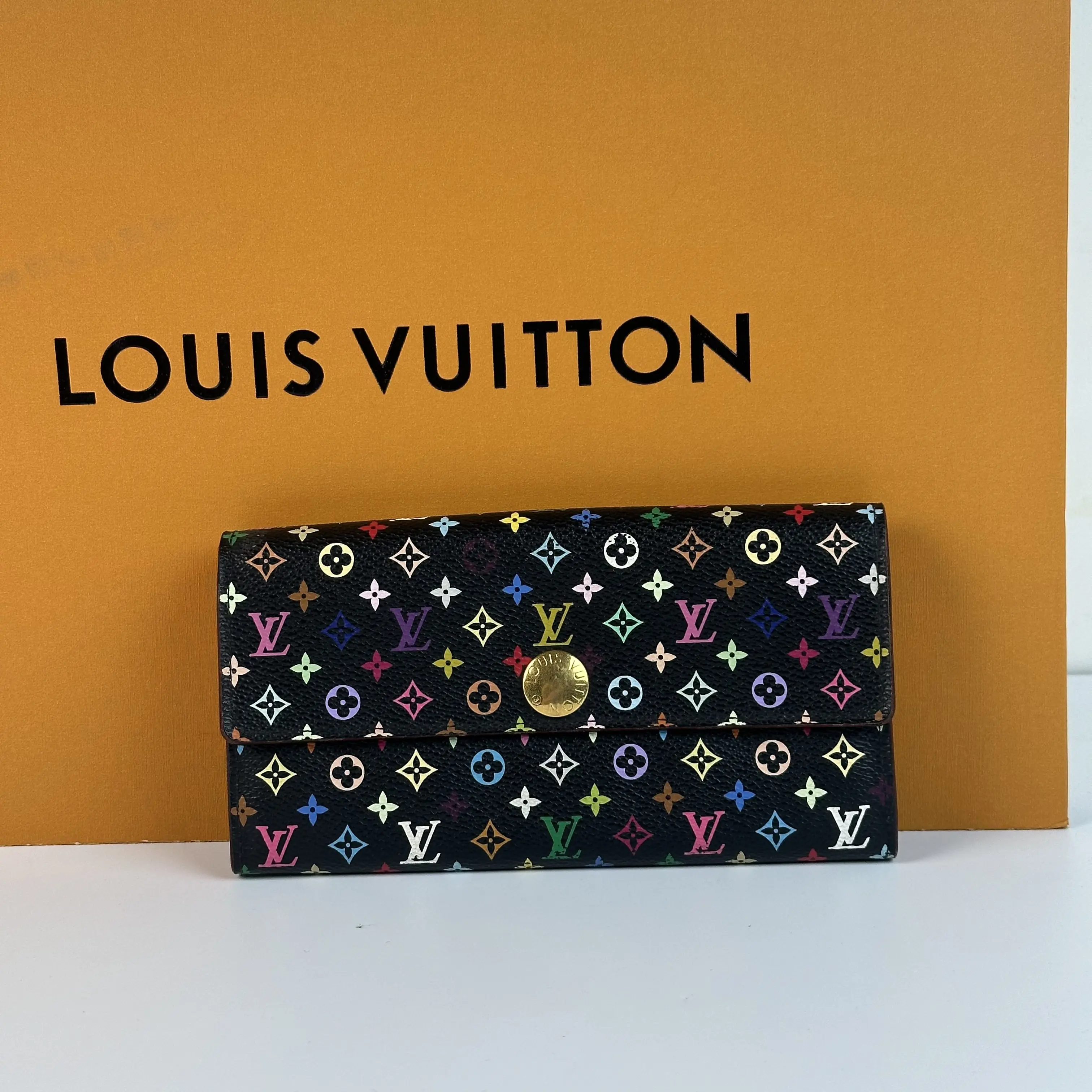 Pre-owned Louis Vuitton M93533 Black Multicolor Monogram Sarah Long Wallet