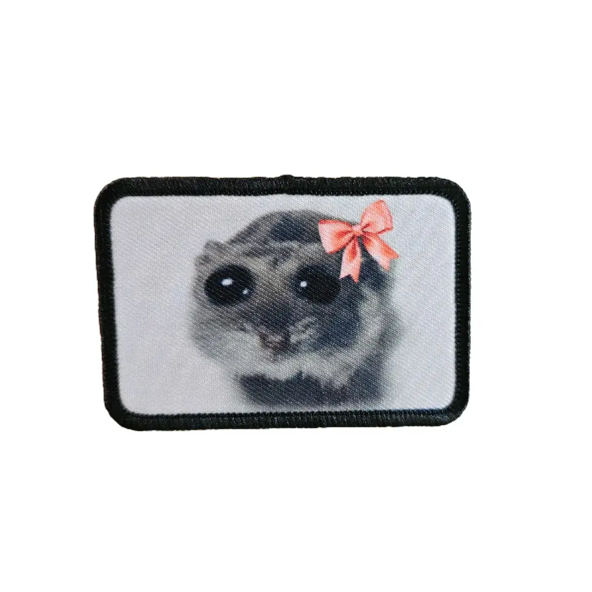 Sad hamster coquette meme 2"x3" removable morale patch with hook and loop backing
