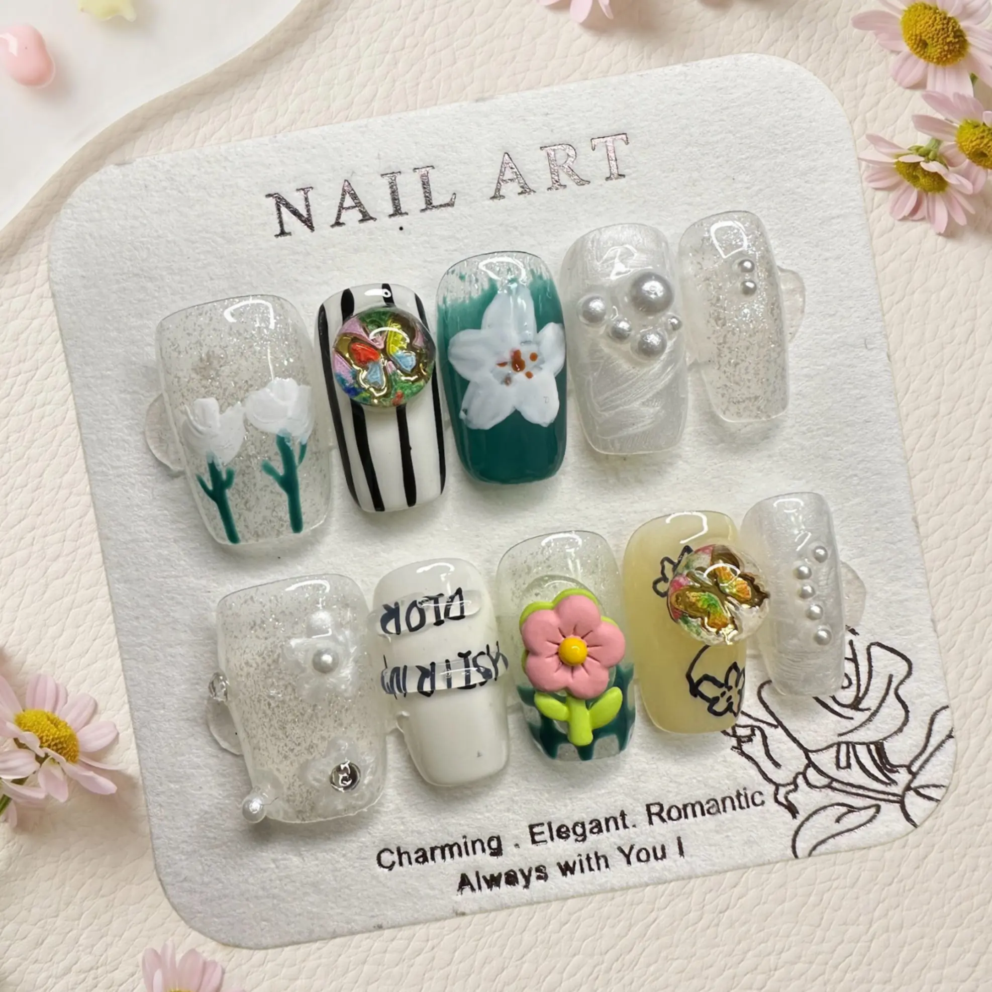 M13 Handmade Acrylic Flowers Press-On Nails | with glue | Reusable, Salon-Quality, Long-Lastinghigh quality Press on nails 10 pcspress-on false nail cheap bedazzling kit