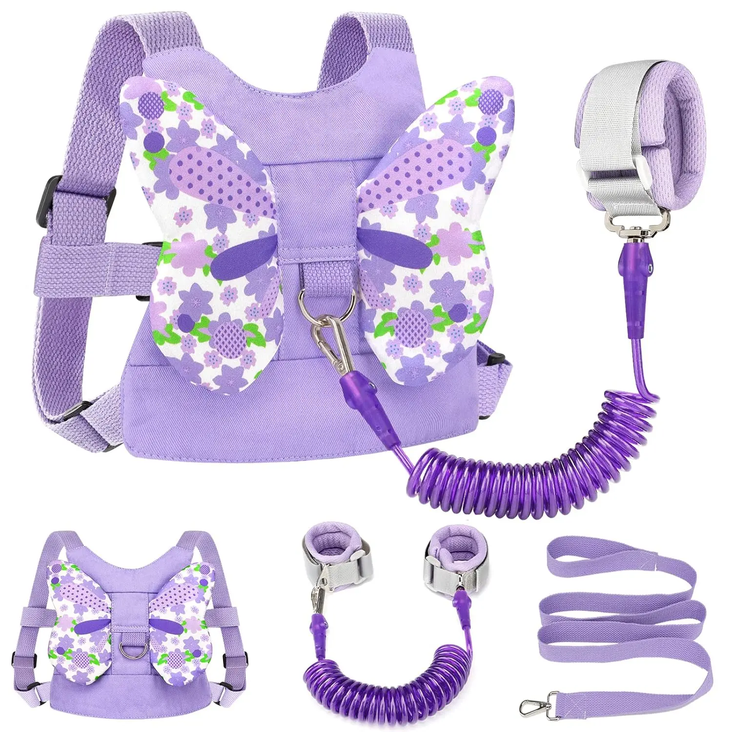 Mother's Day Gift Toddler Harness Leash + Anti Lost Wrist Link Kids Butterfly Harnesses With Children Leashes Cute Baby Leash Walking Assistant Wristband Strap Tether for Girls Outdoor