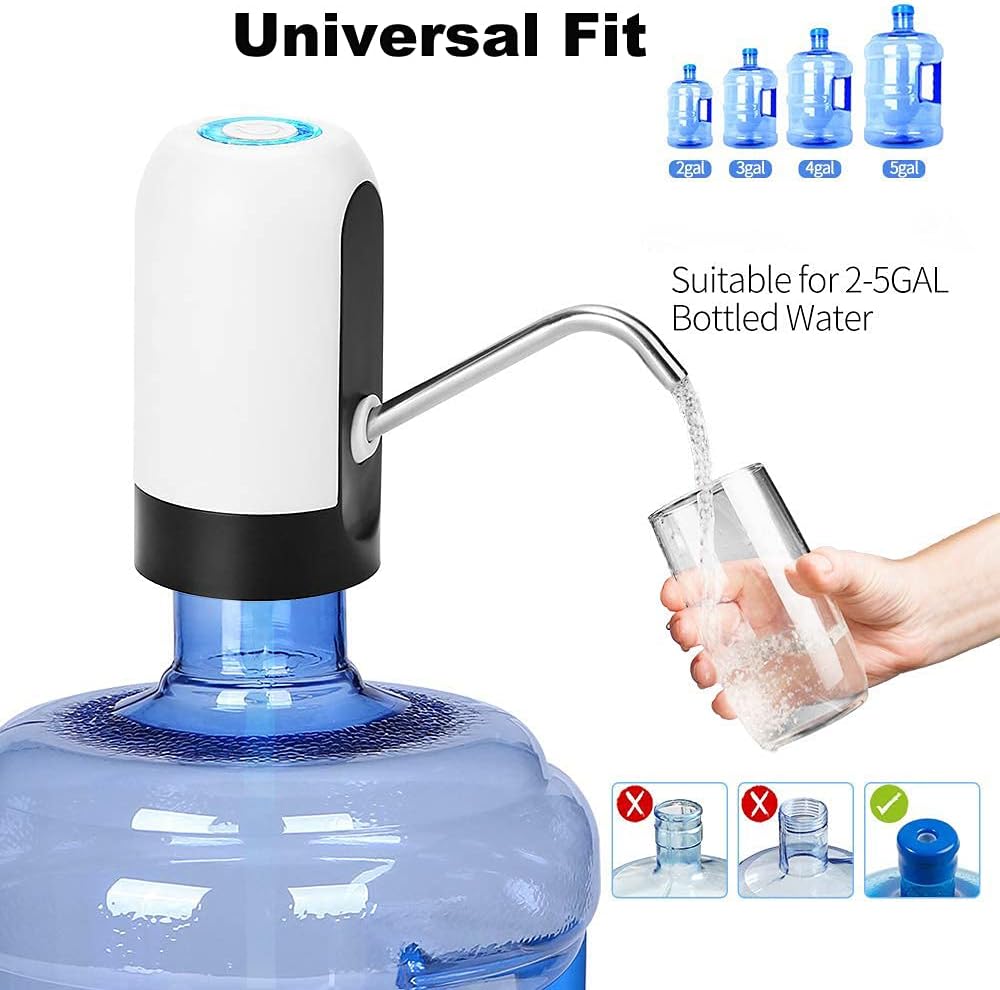 Water Dispenser for 5 Gallon Bottle, USB Charging Automatic Water Dispenser with Rechargeable Battery, Drinking Water Jug Pump for Home, Kitchen, Living Room, Office, Camping, Universal for 3-5 Gallon