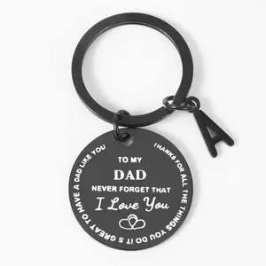 To My Dad, Father'S Day Christmas Creative Gift Stainless Steel Keychain Round Engraved DIY