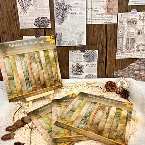 Vintage Forest Background Scrapbooking Paper Pad, 12-sheet Scrapbooking Kit, Collage Art, Greeting Cards, Scrapbook Crafts, Scrapbook Materials