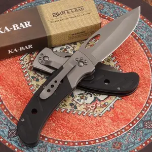 KB 3077 3.96" Tactical Folding Pocket Knife with plain edge stainless blade, foldable lockback, lightweight G10 handle, deep carry clip, excellent for outdoor camping, hunting, survival, fishing, EDC
