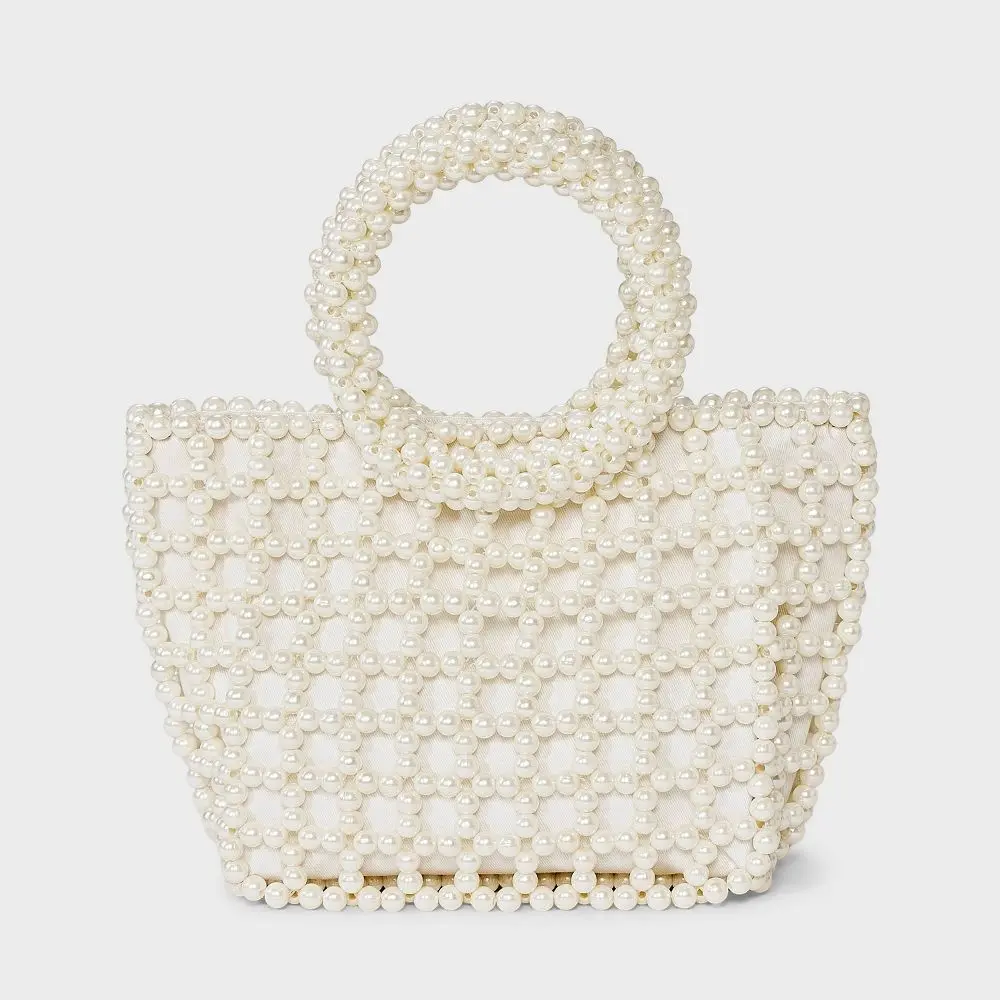 Mini Pearl Beaded Bucket Bag - A New Day Ivory