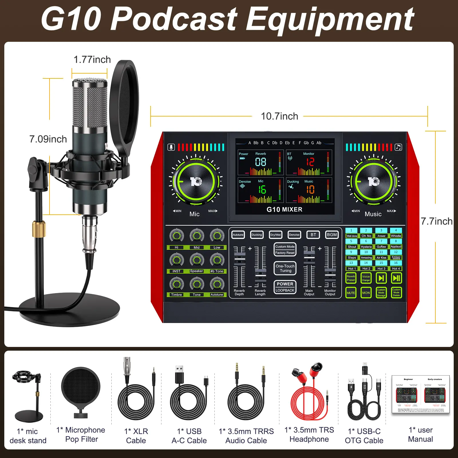Tenlamp G10-P15 sound card kit, podcast equipment with