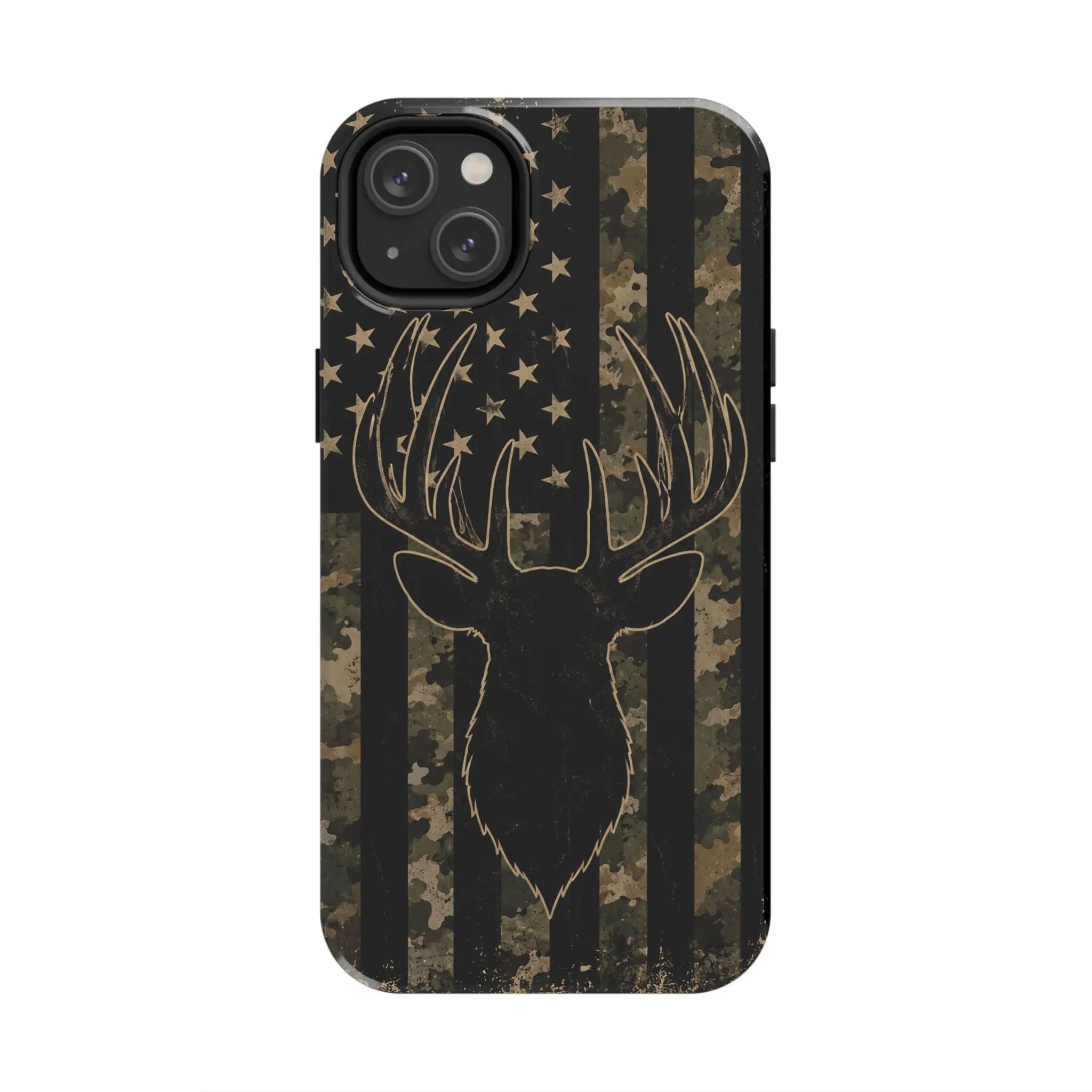 American Flag Buck Deer Phone Case, Camo Hunting Tough Protective iPhone Case, Whitetail Hunter Gift for Men