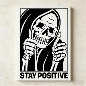 Stay Positive Halloween Spooky Skull & Motivational Quote Wall Art Poster — Bedroom & Office Decor