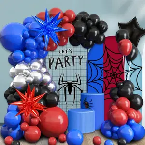 108 pieces of Black Red Blue Silver Balloon Arch Wreath Set, Red Blue Explosion Star Aluminum Foil Balloon Spider Theme Balloon Arch Set, Balloon Garland, suitable for spider themed birthday party, Balloon Arch Kit, Balloon Decorations Kit