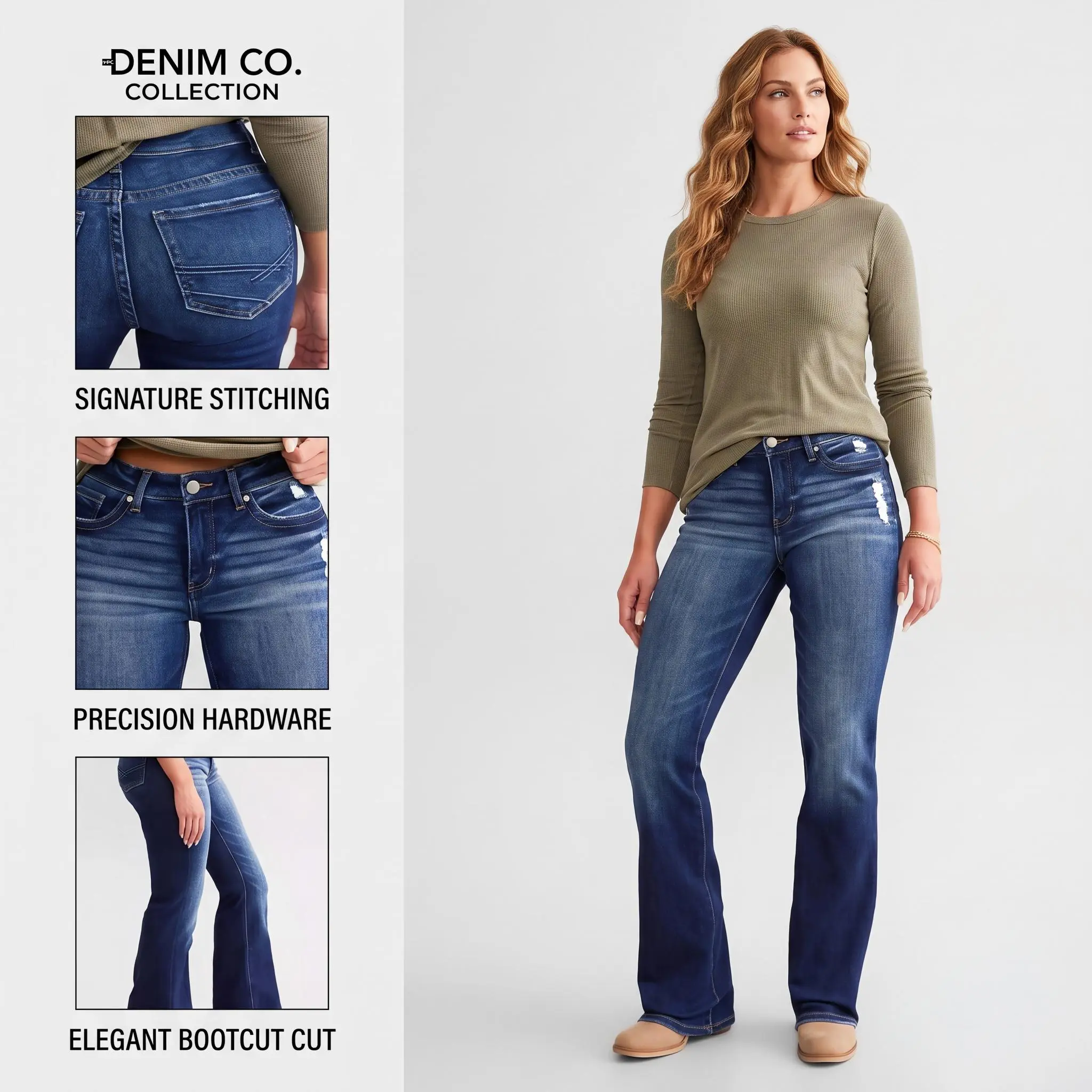 Mid-Low Rise Slim-Fit Jeans, Wide-Leg, for Women, Distressed Pants Basic, Minimalist, Comfortable Denim with Tummy Control, Curve-Hugging Classic Denim Jeans for women - Comfortable Fit with Pockets and Flare Leg Design