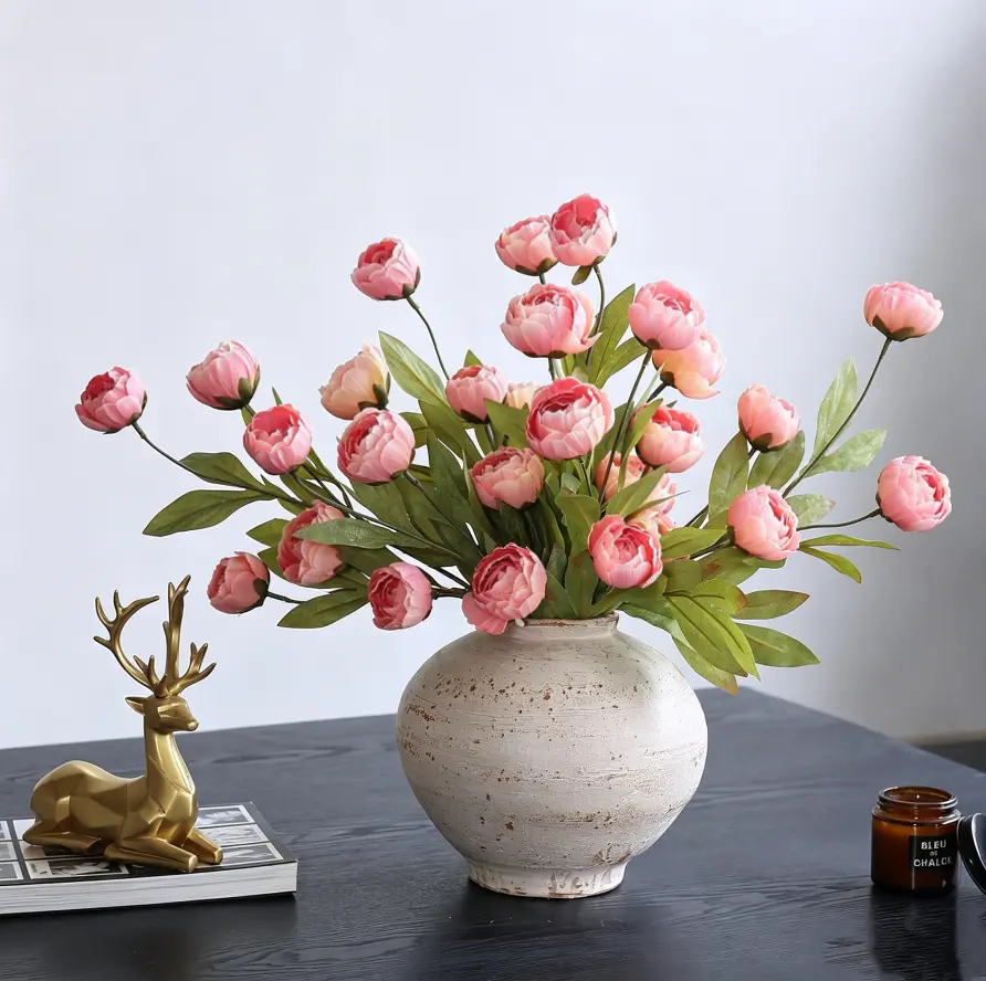 QUNWREATH 6 Pcs Synthetic Floral Faux Peonies Artificial Silk Flowers, 27" Vase Fillers & Ornaments for Wedding Centerpieces, DIY Bouquets, Home Decor