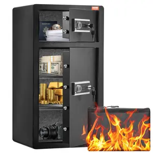 【SuperBrandDay】VEVOR Double Doors 7.2 cu.ft Safe Box with Key Lock & Password, Safe Lock Box with Fireproof Bag, Key Rack, LED Light and 2 Height Adjustable and Removable Divider for Money, Documents, Jewelry and Valuables, Black, Anti Theft Safes, Digit