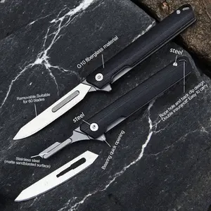 EDC Pocket Utility Knife Knives, Small Slim Flipper Folding Pocket Knife, Handle Knife with Liner Lock, Keychain Knives, 5 Replaceable Blades, Small Razor Keychain Knives for Outdoor Hunting, Camping, Fishing, Hiking