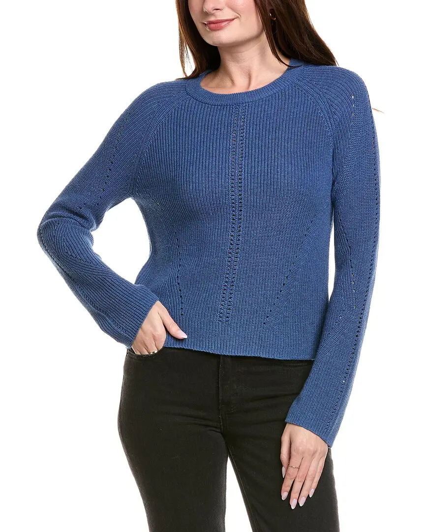 Hannah Rose Picot Stitch Shaker Crewneck Cashmere-Blend Sweater