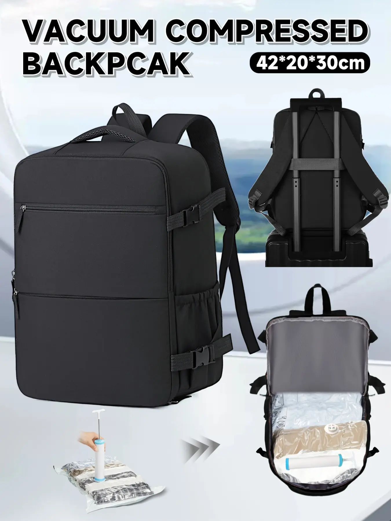 Ryanair Backpack, Airport Backpack, Vacuum Compressed Travel Bag, Women's Laptop Bag, Men's Carry-On Luggage, Easyjet Backpack with Shoe Compartment, Multi Compartment Backpack, Vacuum Compression Travel Backpack