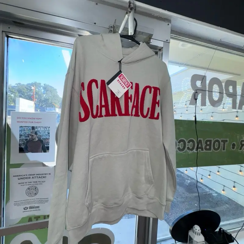 Scareface x Reason Collab Hoodie - Red Lettering, Oversized Fit, Comfortable Material, Trendy Design