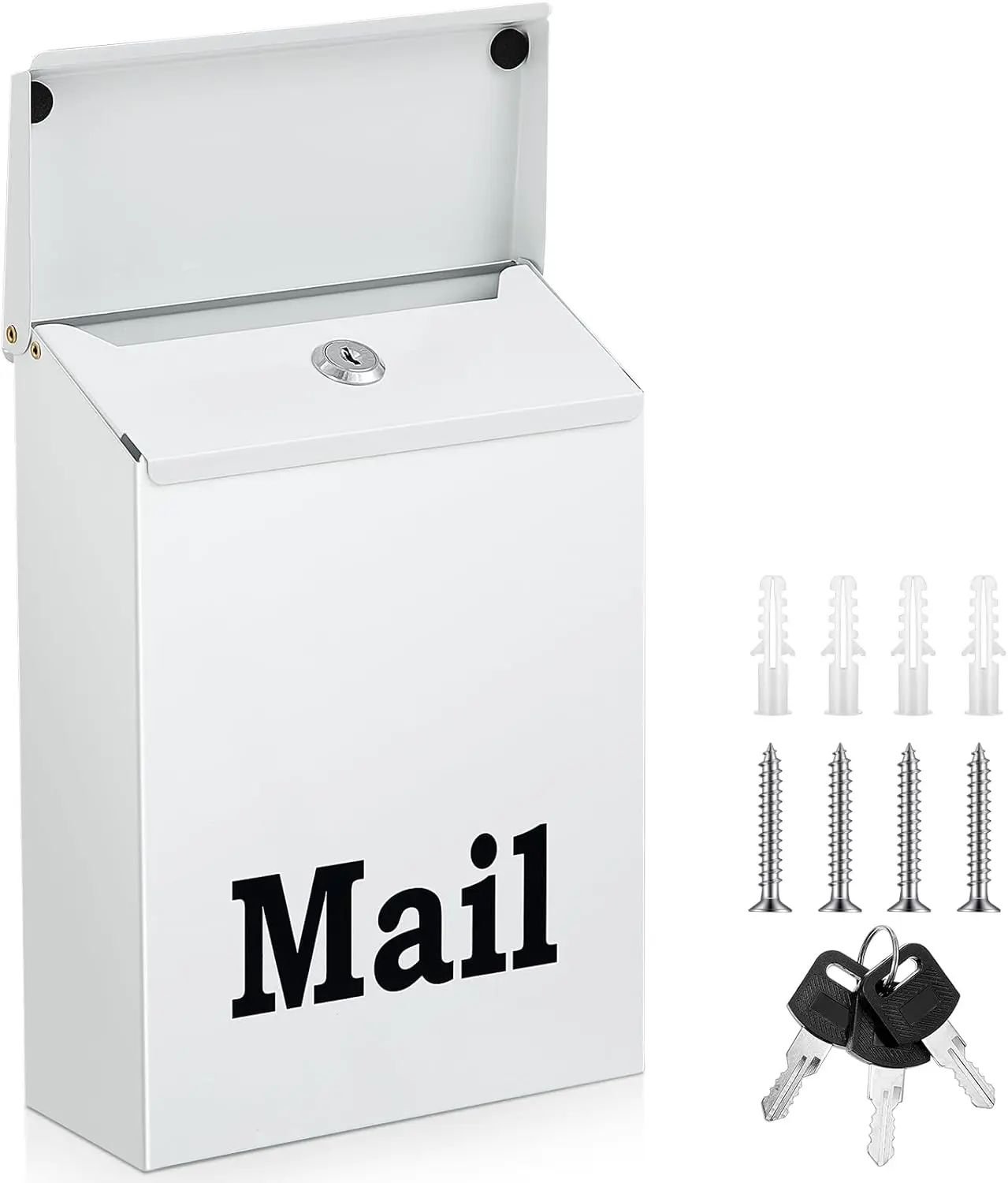 Mailbox with Lock for Outside Wall Mount Classic Galvanized Steel Mailbox Rust Proof Apartment Porch Box Safe Key Drop  Box for Home(White,10 x 7 x 3 Inch)