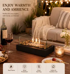 Portable Tabletop Fire Pit – Smokeless Mini Fireplace with Clear Glass Windshield, Modern Bioethanol Firepit for Indoor Outdoor Patio, Camping, Romantic Dinner & Cozy Home Decor