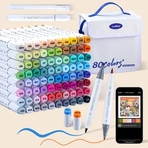 ChroMuse Alcohol Markers: Japanese Quality Brush & Fine - 48-color / 80-color - Double Tipped Alcohol Based Art Marker Set for Artists Adults Coloring Illustration - FREE Smart Coloring Assistant App Included - Advanced Blending - Large Capacity