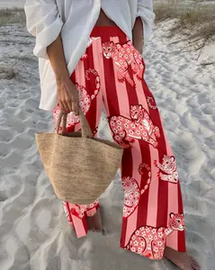 Women Palazzo Trousers Vibrant Leopard Print Wide-leg Stylish Design Stripe Pants Spring Outdoor Statements