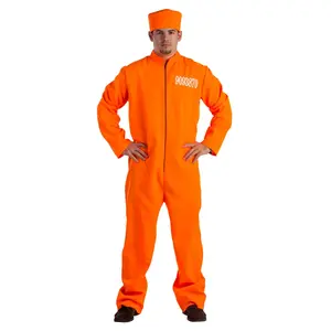 Prisoner Costume Dress For Adults - Orange Prisoner Zipper Jumpsuit with Cap - Perfect for Halloween, Role Play, Pretend Play Fun, Theme Party & Cosplay