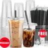 [50 Sets]32oz-10oz Clear Plastic Cups With Lids and Straws, Disposable Cups With Lids for Iced Coffee, Smoothie, Milkshake and Cold Drinks