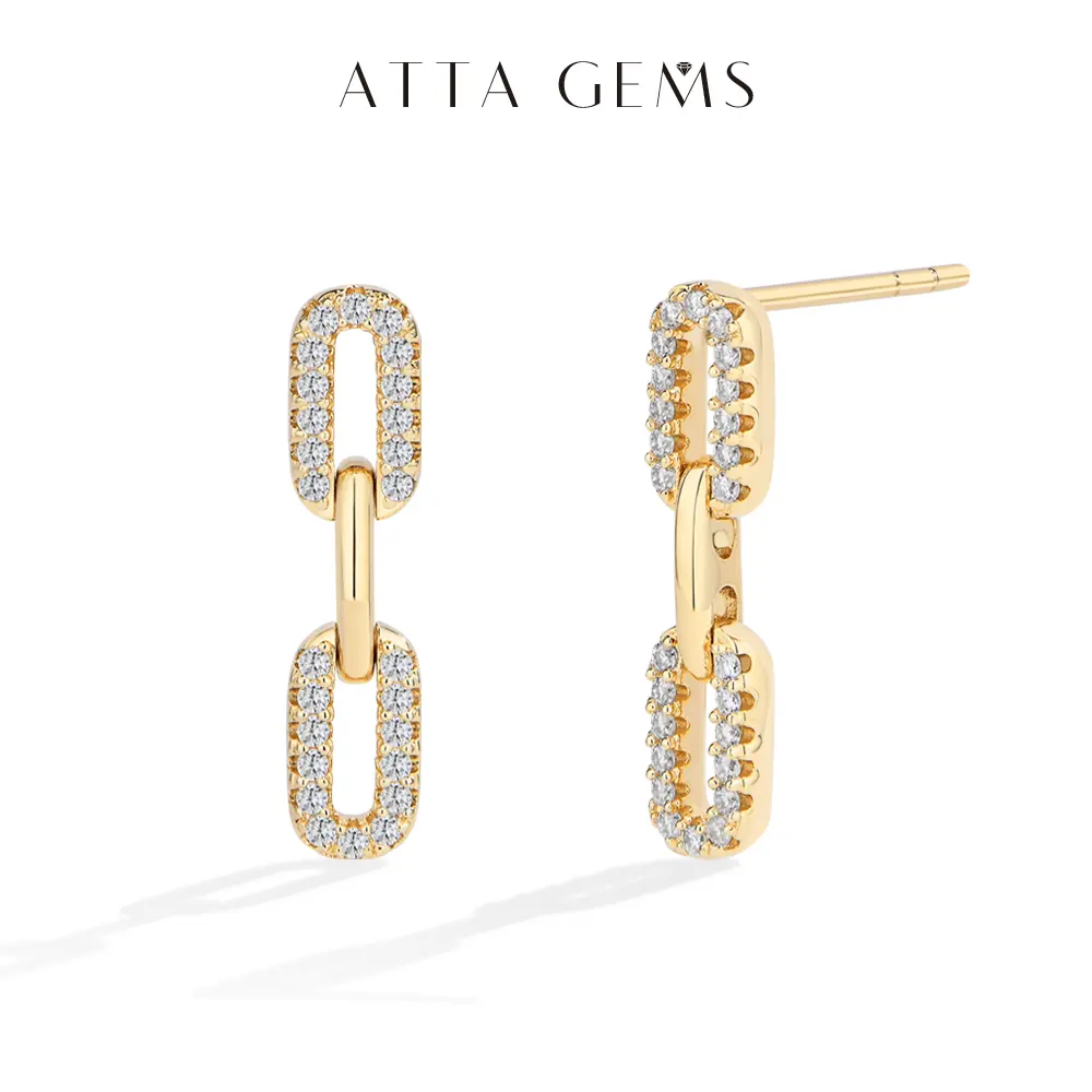 ATTAGEMS Women's 0.9mm Chain Design Synthetic Moissanite Ear Studs, 18 Karat Gold Plated Fine Jewelry, Party & Anniversary Gift (E073), Synthetic Moissanite Earrings