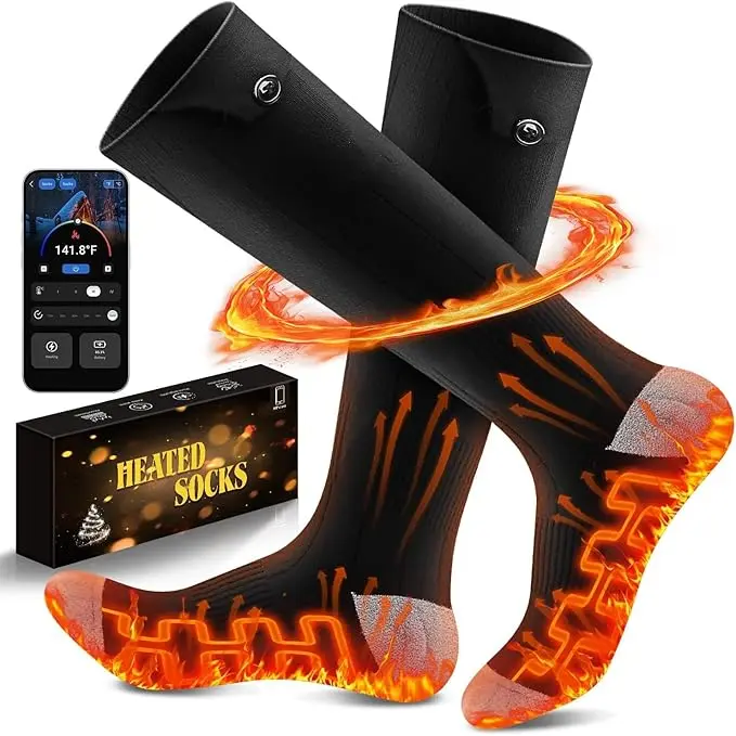 Baseffie Men's & Women's Heated Socks APP Control 5000mAh Battery Rechargeable Smart Foot Warmer Washable for Outdoor Work Skiing Hunting Cycling Hiking Camping Christmas Gift Heating Element Warmth