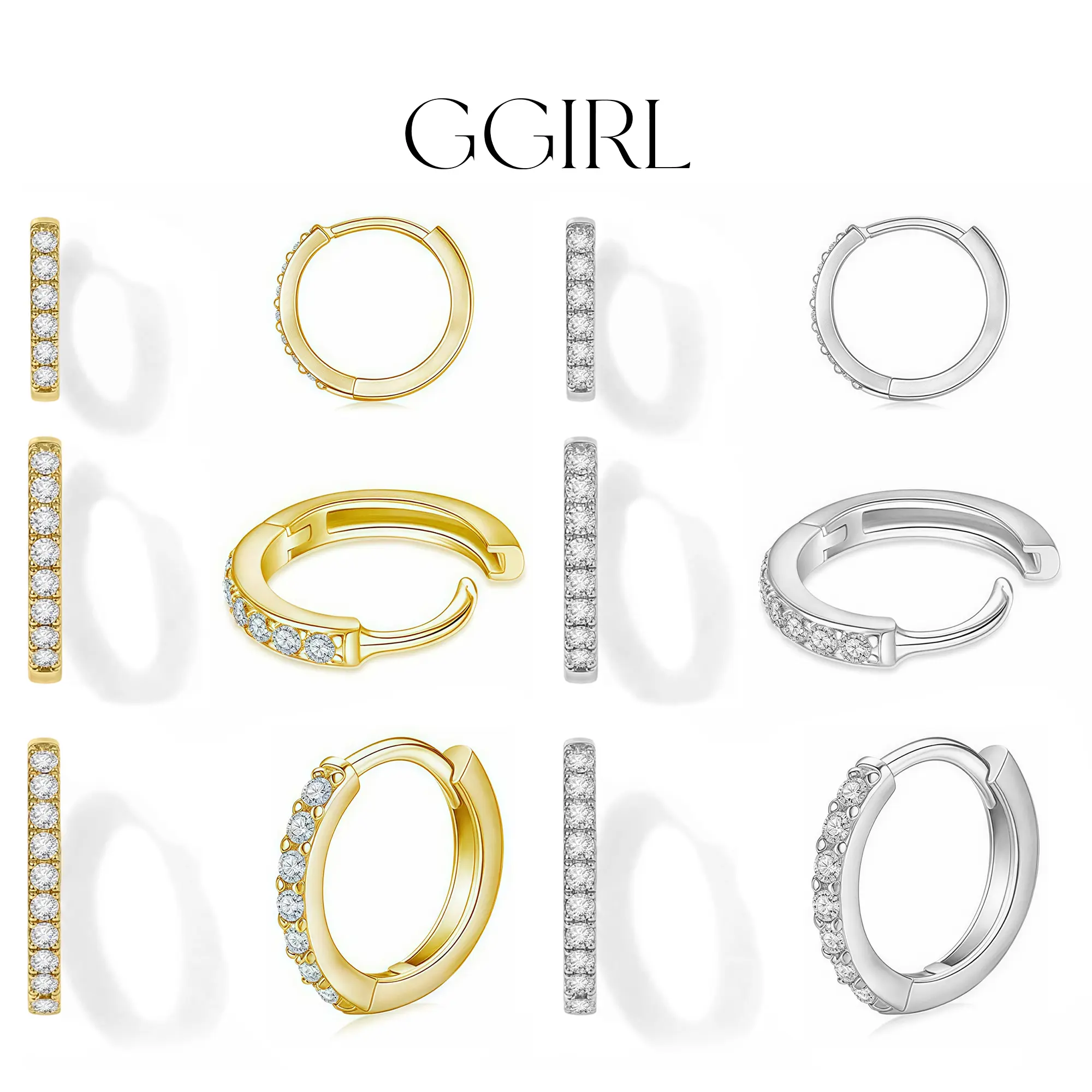GGIRL 18K Gold Plated Copper Hoop Earrings Set with Cubic Zirconia Huggies for Women Daily Wear Party Accessory Trendy All Match Exquisite Design Fashion Jewelry Gift for Holiday Haul Christmas Birthdays Anniversaries