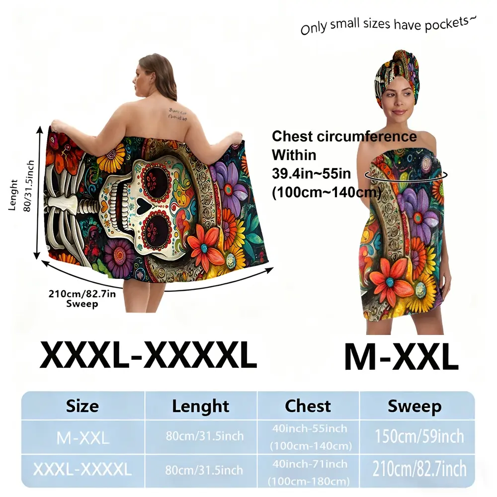 XXXXL plus-size bathrobe set, themed for Halloween, Easter, and Ghost Festival, suitable for women, absorbent hair wrap towel for after bathing, spa, pool, and Beach use. A must-have, Essential for home or travel.