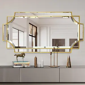 Gold Mirror for Wall, 24"x48" Large Decorative Mirrors for Wall Decor, Polished Bevelled Full Length Long Mirror for Living Room, Bathroom, Bedroom, Entryway