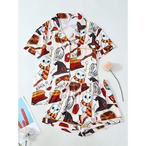 Women's Harry Potter Pajama Set, Short Sleeve Open Cardigan & Shorts, Casual Outdoor Sleepwear, Cozy Lounge Gift