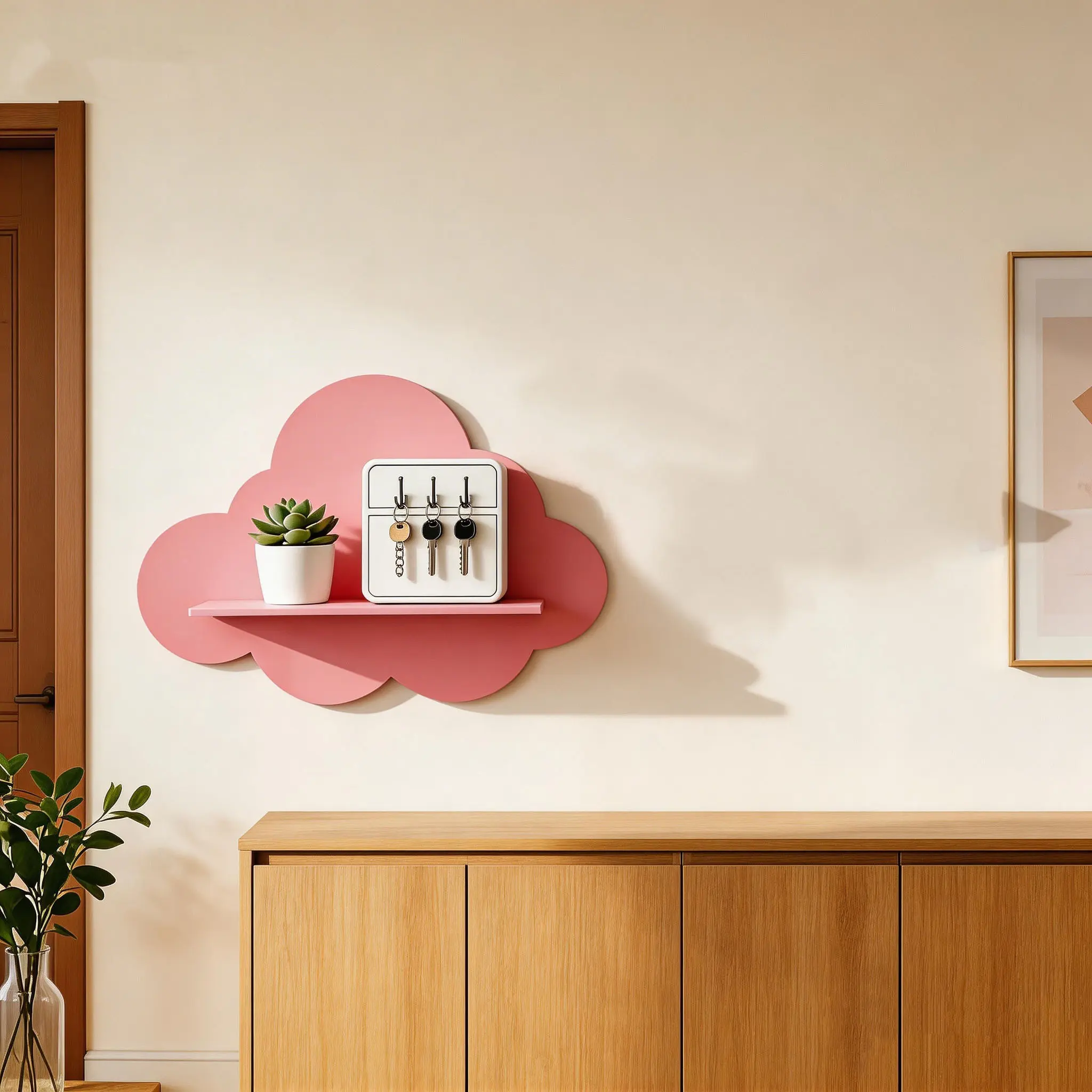 Nordic style cloud wall hanging frame wooden wall decorative frame ins style study room living room storage rack multi-functional shelf Hooks For Wall, 1 set