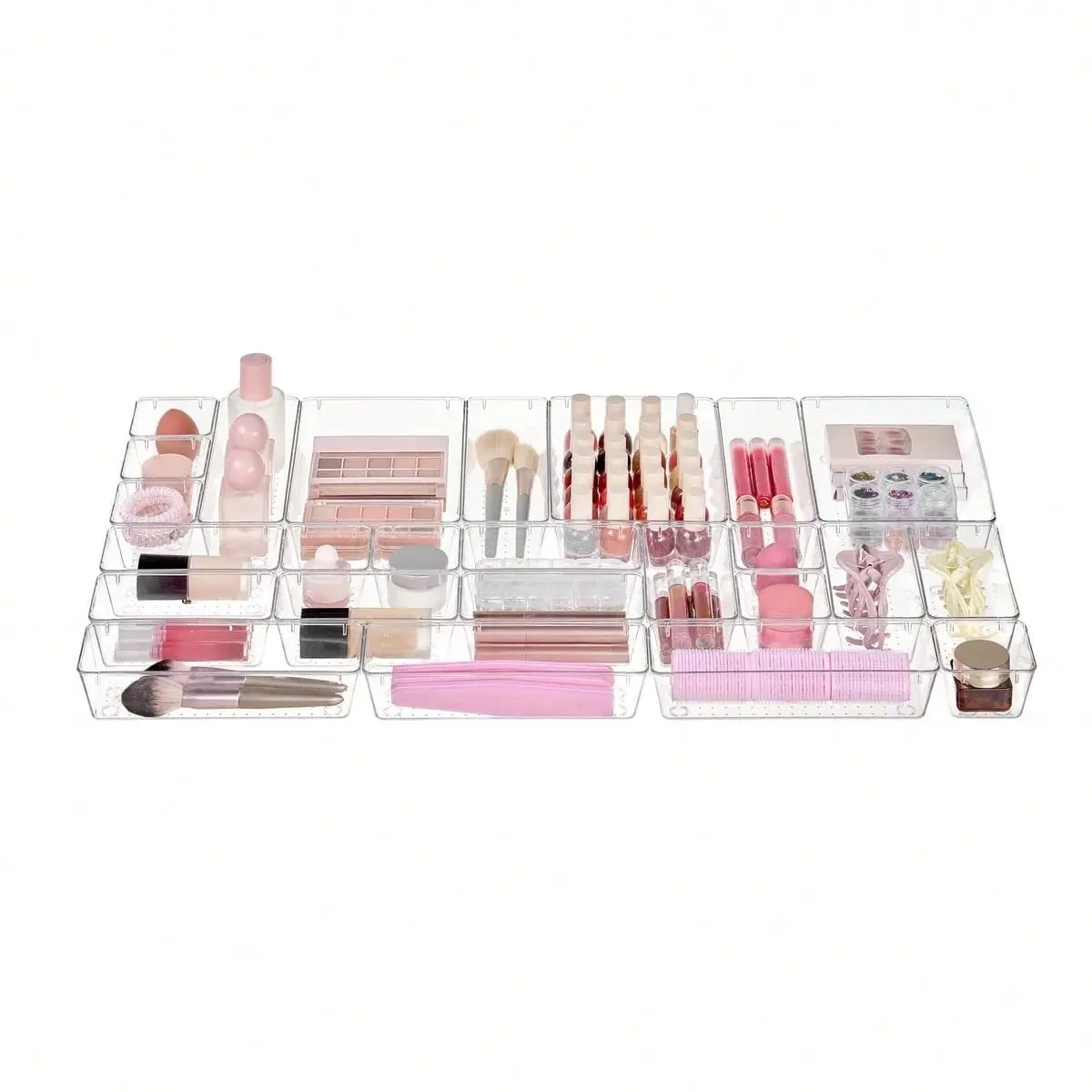 25pcs/8pcs Clear Plastic Drawer Organizer Set – 4 Sizes Stackable Storage Bins for Makeup Vanity Kitchen Bathroom Office Desk – TikTok Viral Apartment Essentials Drawer Dividers That Instantly Tame Drawer Chaos, Perfect Housewarming Gift