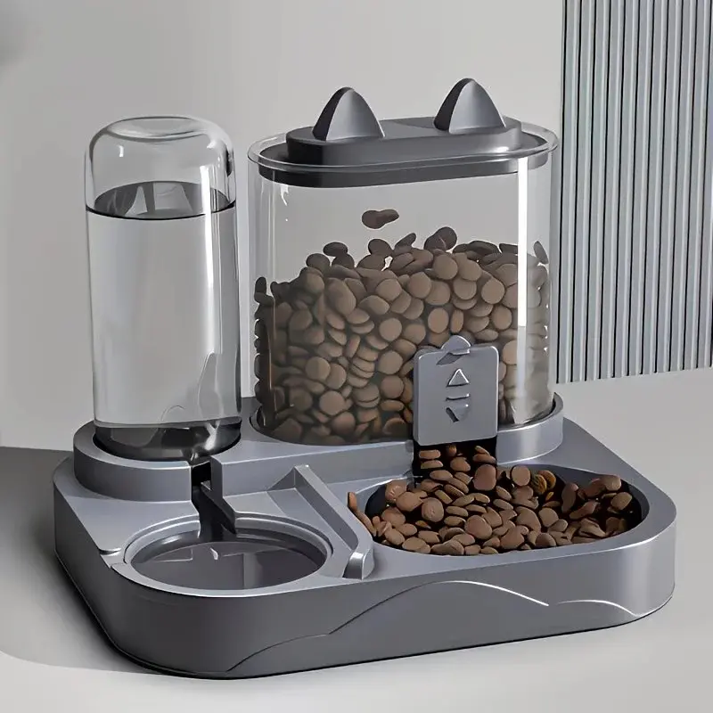 Automatic Cat Feeder and Water Dispenser Set, Gravity Pet Feeding Station with Food Storage Container for Cats and Small Dogs