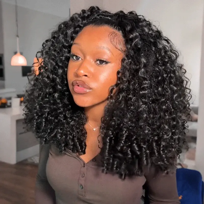 ISEE HAIR 250% Density Wear Go Burmese Curly Half Wig InvisiFit Strap Flip Over Wig With Drawstring Cap Invisible Hairline Human Hair Wigs for Beginners Vacation Hair,summerhairstyles#SummerWins #DealsForYouDays