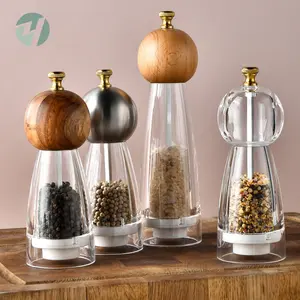 New Acacia Wood Acrylic Body Ceramic Core Manual Pepper and Sea Salt Grinder Seasoning Kitchen Gadget Utensils