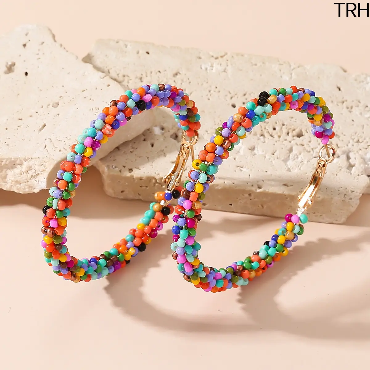 Colorful Beaded Hoop Earrings for Women, Handmade Boho Seed Bead Large Circle Earrings, Vibrant Multicolor Beaded Loop Jewelry, Lightweight Fashion Ear Accessories, Ideal for Daily Wear, Vacation & Festival, Perfect Gift for Her, Family and Friends