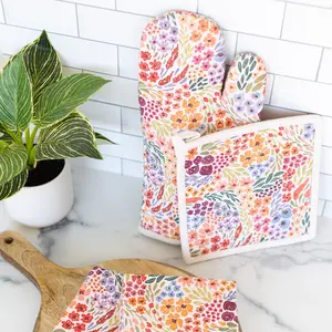 Oven Mitt + Pot Holder Set | Kitchen Accessories | Quilted | 100% Cotton | Heat Resistant