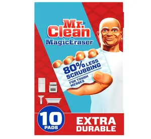 Mr. Clean Magic Eraser Sponge, All Purpose Cleaner, Cleaning Scrubber, Wall, Sneaker, Kitchen, Bathroom, Shower Cleaner, Cleaning Supplies, Melamine Sponge, Cleaning Pads, Extra Durable, 10ct