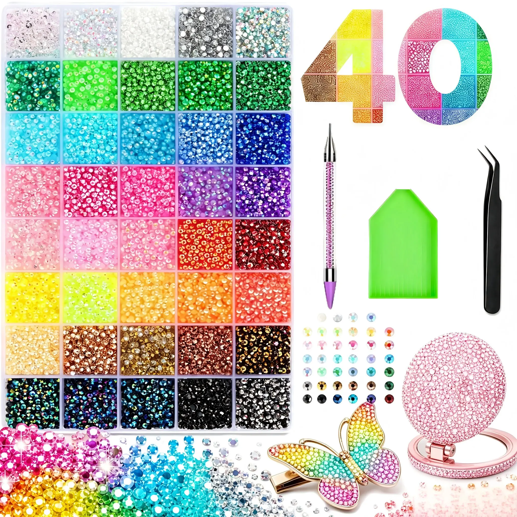 40000Pcs 40-Colors Jelly Rhinestones for Bedazzling, 3mm Resin Gems, Bedazzler Kit for Nail Art, Crafts, Clothing, Shoes, Tumblers, Phone Cases & DIY Diamond Art