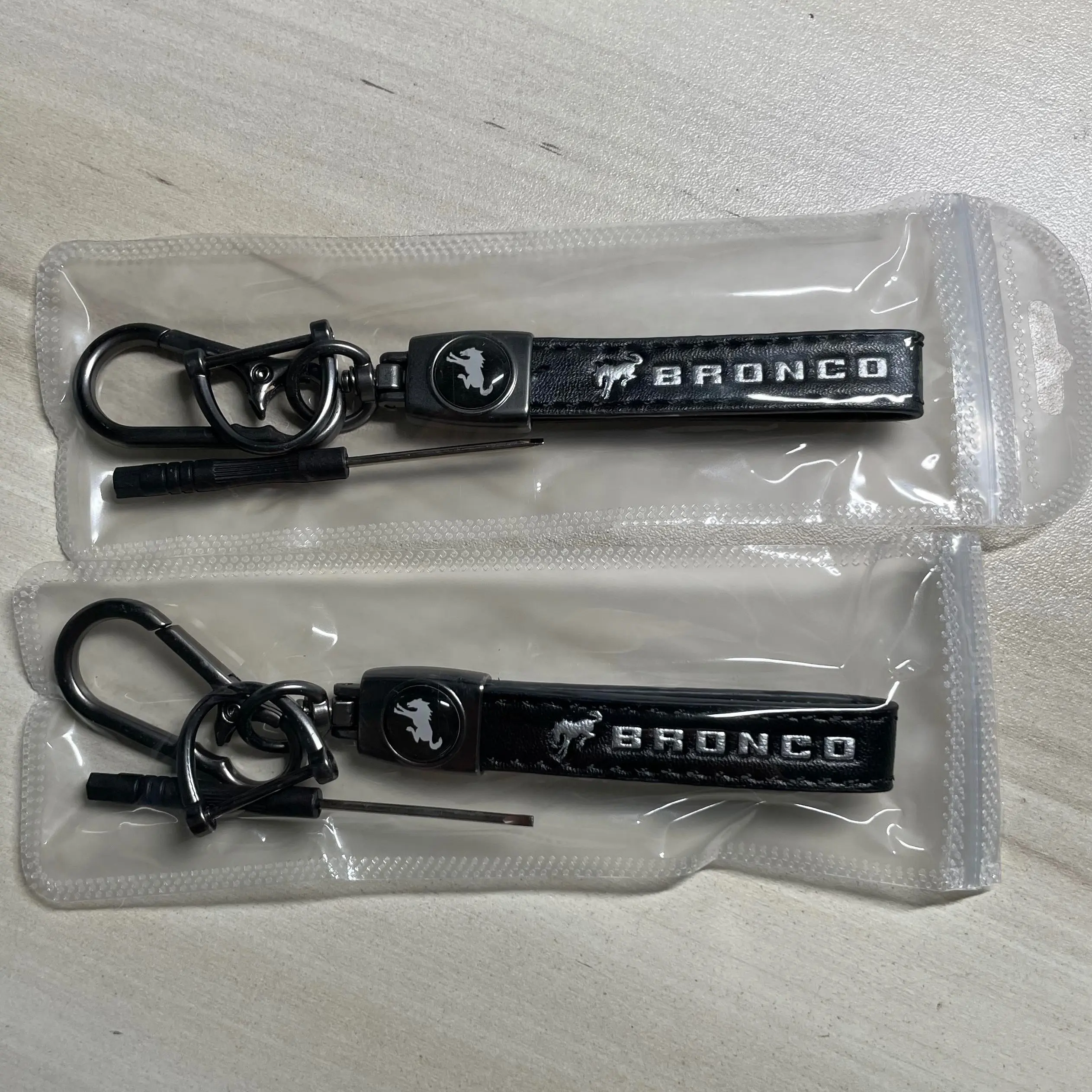 Genuine Leather Black Car Keychain Set for Bronco Key Ring Lanyard Accessories-LOT OF 2