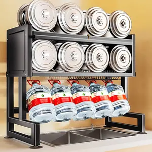 1pc  sink drainage rack with locker and 6 hooks, 3 layers of large stainless steel (carbon steel) bearing capacity above the sink 3 layers of dish rack with cover,  tableware and seasoning rack,  countertop multi-functional stacking rack.