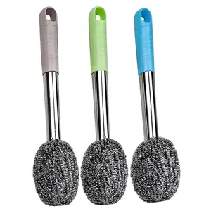 Stainless Steel Wire Brush 3 Pack Long Handle Kitchen Scrubber for Pots Pans Bottles Bottle Cleaning Brush Set for Tough Grime(random color)