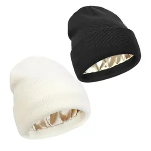 Solid Color Beanie Winter Hat for Men Women, Casual Knit Satin Hat for Fall Winter, Fashion Cap for Cold Weather, Fall Outfits, Birthday Outfits, 70s